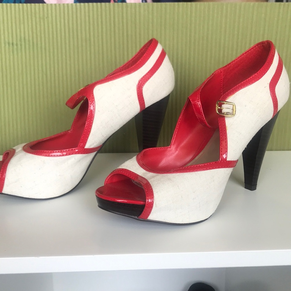 Red linen heels